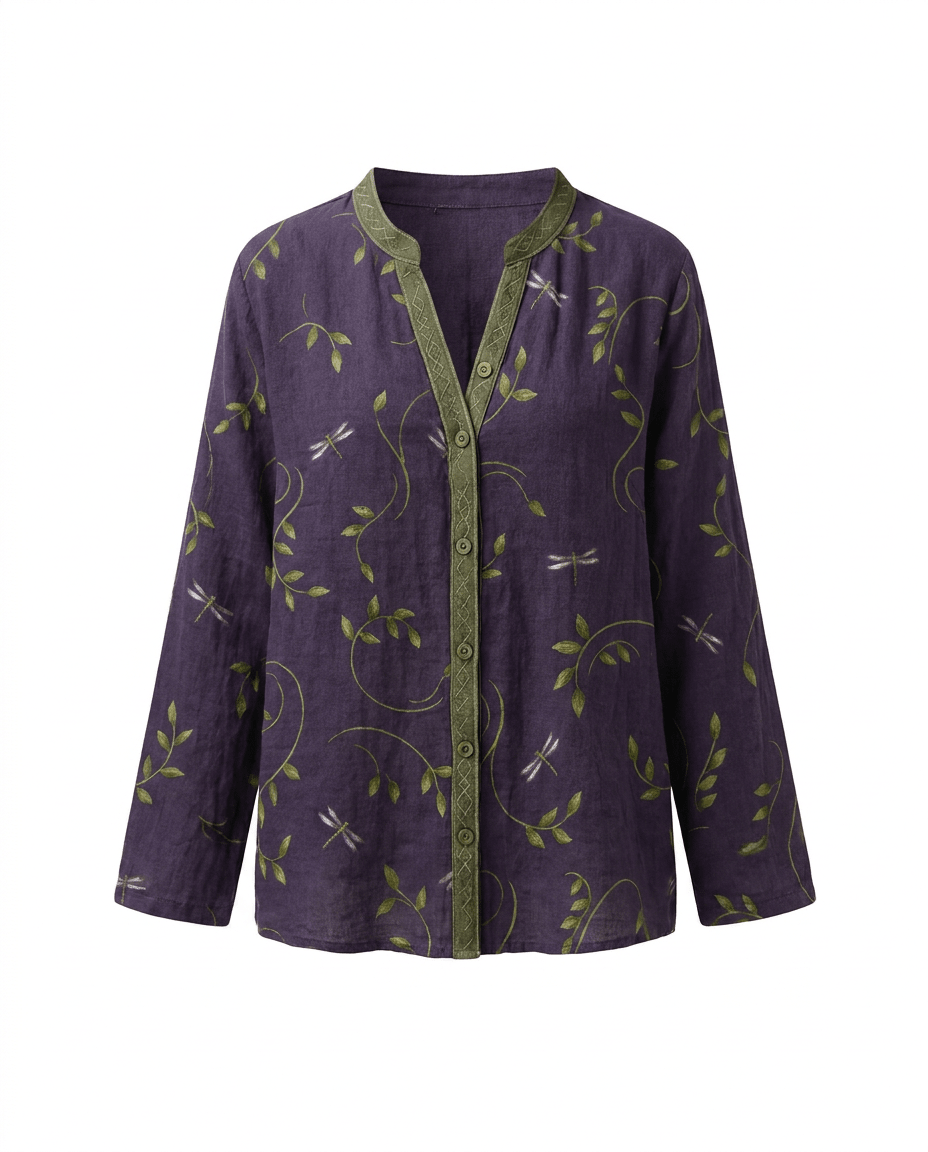 Blusa Donna Scollo a V Manica Lunga Stampa Boho