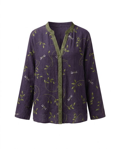 Blusa Donna Scollo a V Manica Lunga Stampa Boho
