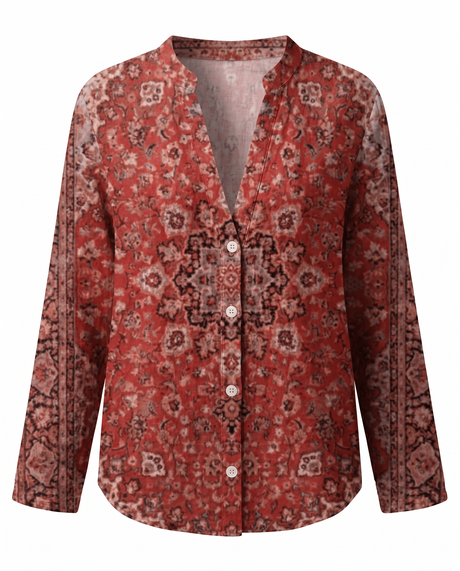 Blusa Donna Scollo a V Manica Lunga Stampa Boho
