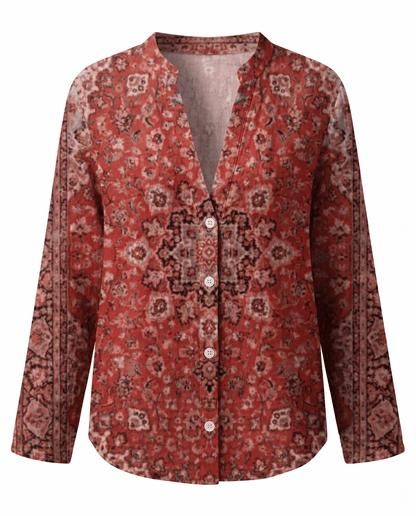 Blusa Donna Scollo a V Manica Lunga Stampa Boho