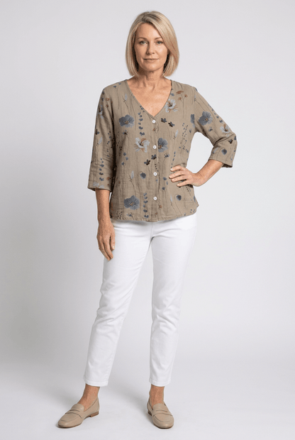 Camicetta Donna Floreale Scollo a V Maniche 3/4