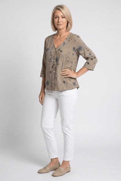 Camicetta Donna Floreale Scollo a V Maniche 3/4