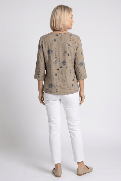 Camicetta Donna Floreale Scollo a V Maniche 3/4