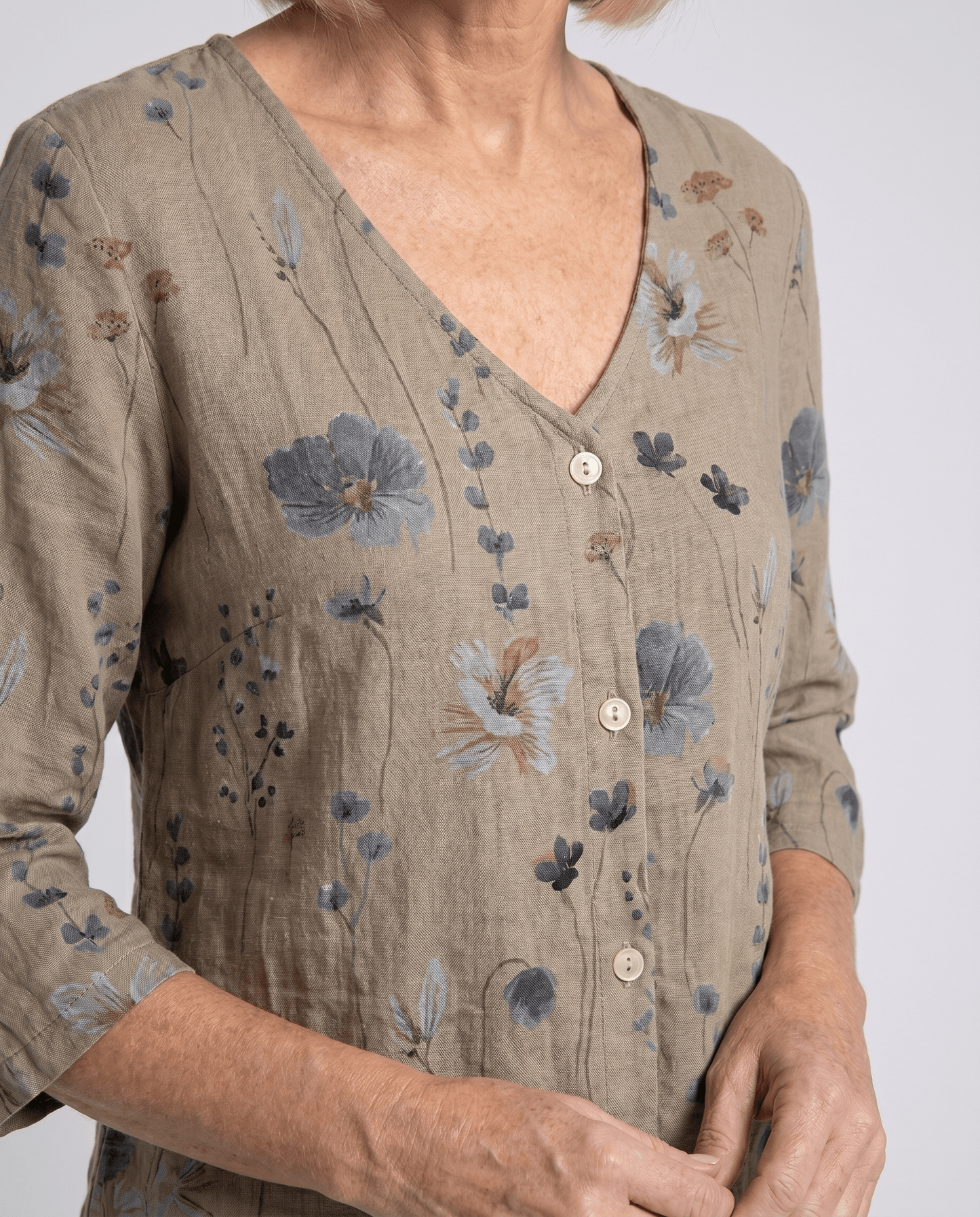Camicetta Donna Floreale Scollo a V Maniche 3/4