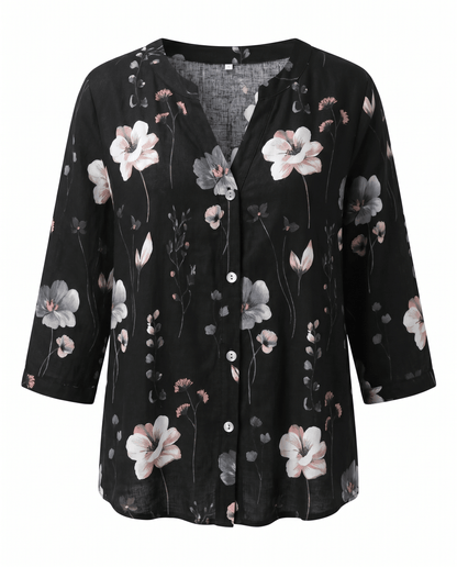 Camicetta Donna Floreale Scollo a V Maniche 3/4