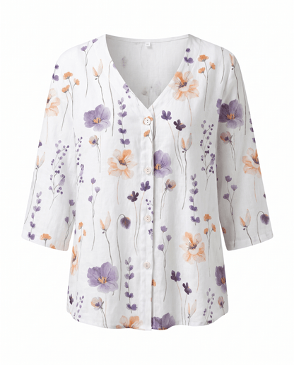 Camicetta Donna Floreale Scollo a V Maniche 3/4