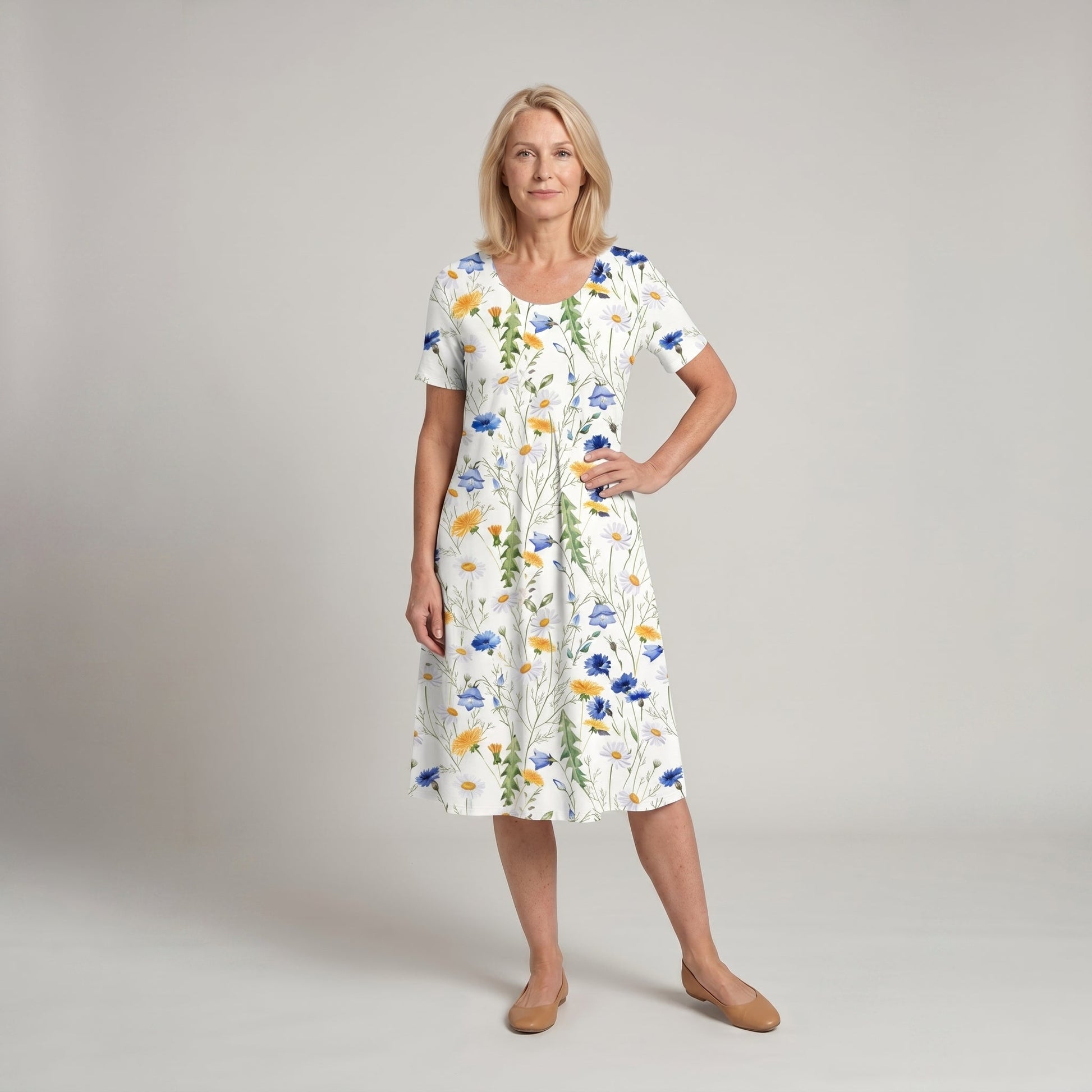 Abito Midi Donna Casual a Stampa Floreale Linea A