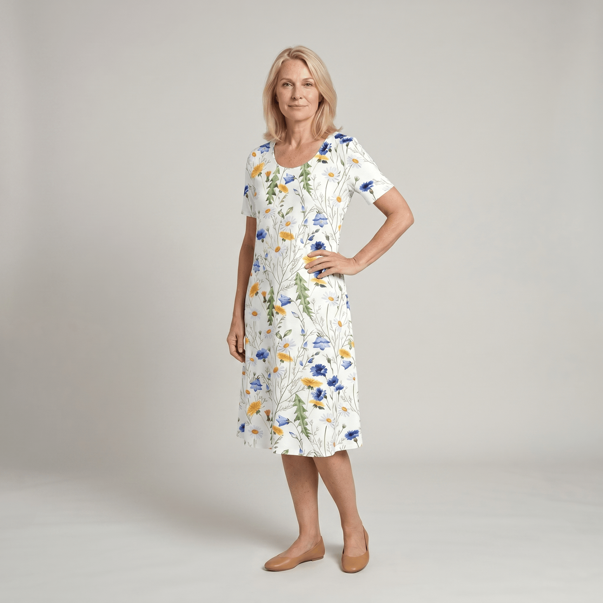 Abito Midi Donna Casual a Stampa Floreale Linea A