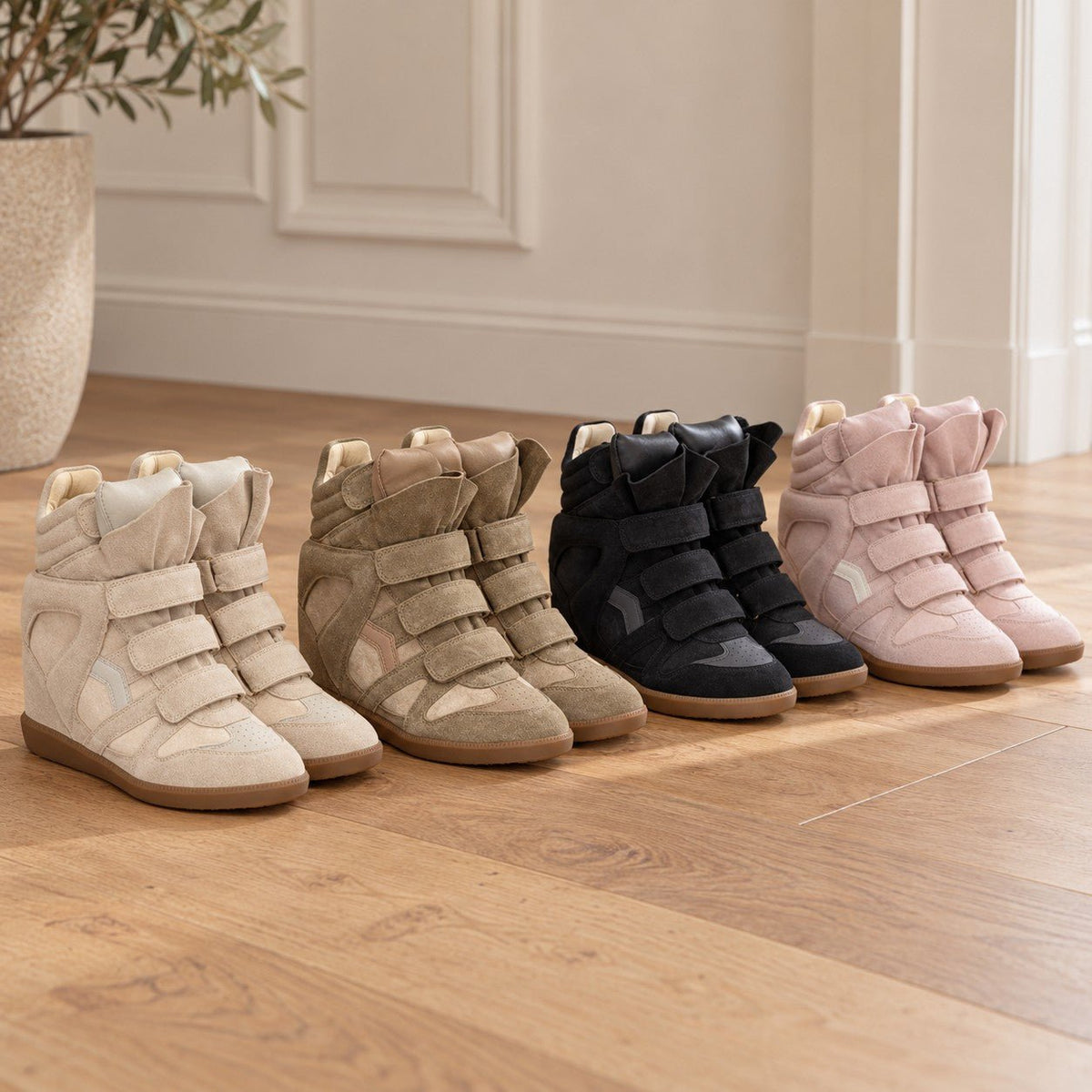 Women's Hidden Wedge High-Top Sneakers — Suede Look Velcro 3