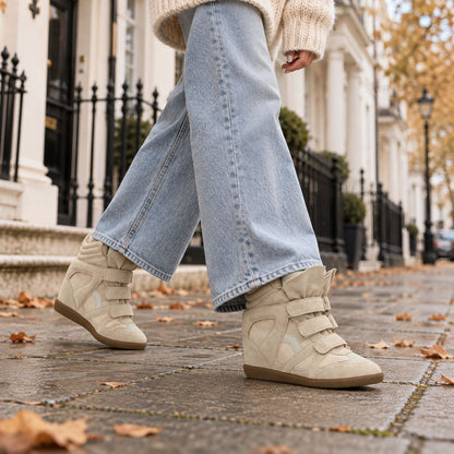 Women's Hidden Wedge High-Top Sneakers — Suede Look Velcro 2