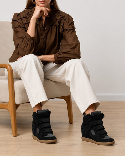 Women's Hidden Wedge High-Top Sneakers — Suede Look Velcro 14