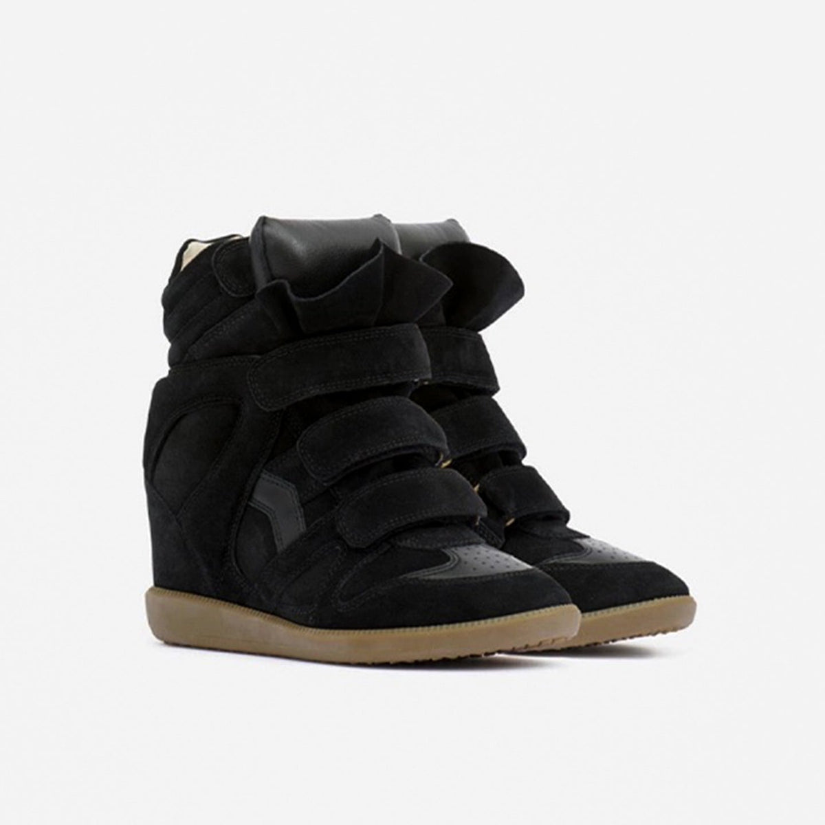 Women's Hidden Wedge High-Top Sneakers — Suede Look Velcro 13
