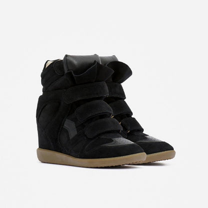 Women's Hidden Wedge High-Top Sneakers — Suede Look Velcro 13