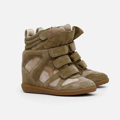 Women's Hidden Wedge High-Top Sneakers — Suede Look Velcro 12
