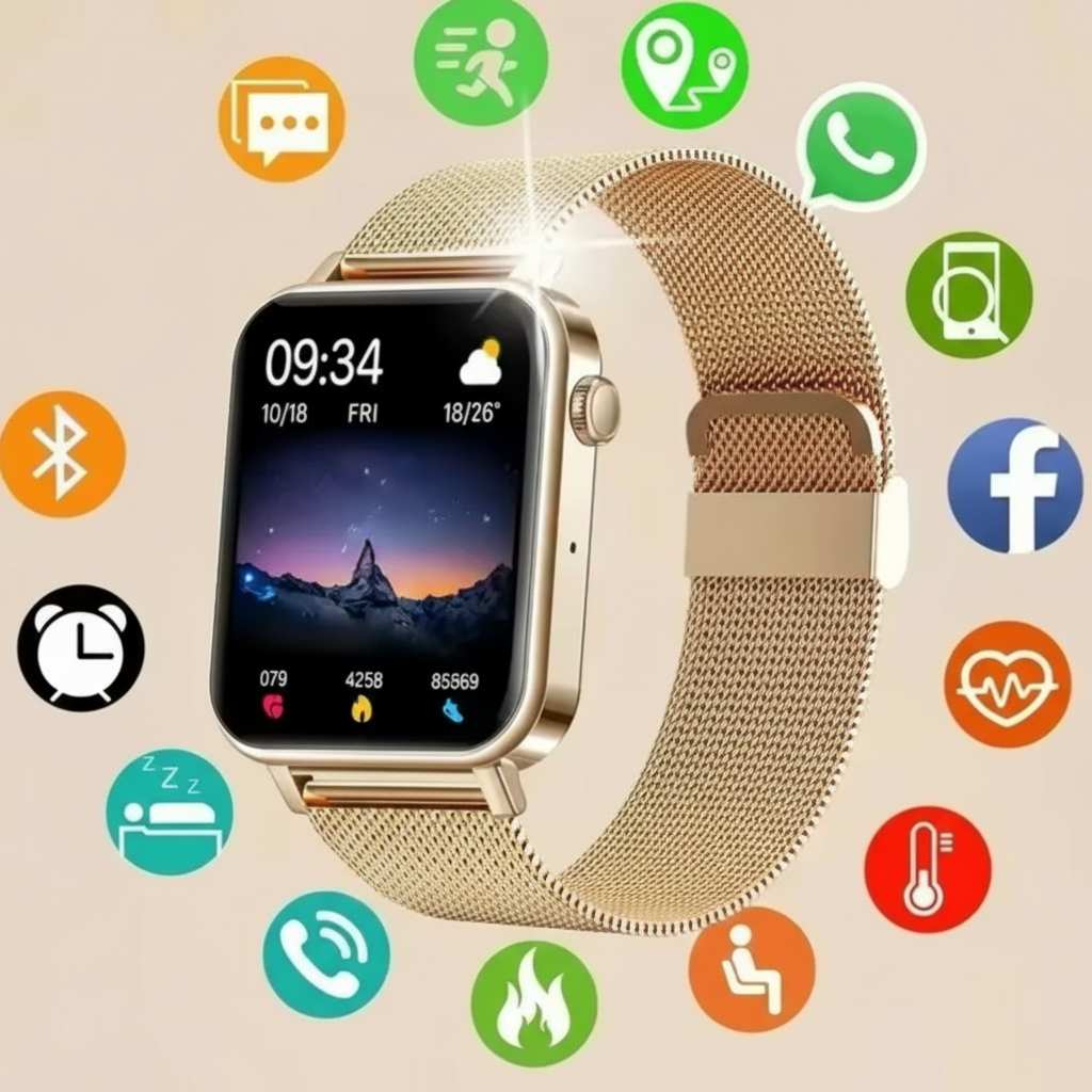 Women's Smartwatch with GPS Touch Screen & Mesh Metal Band 9